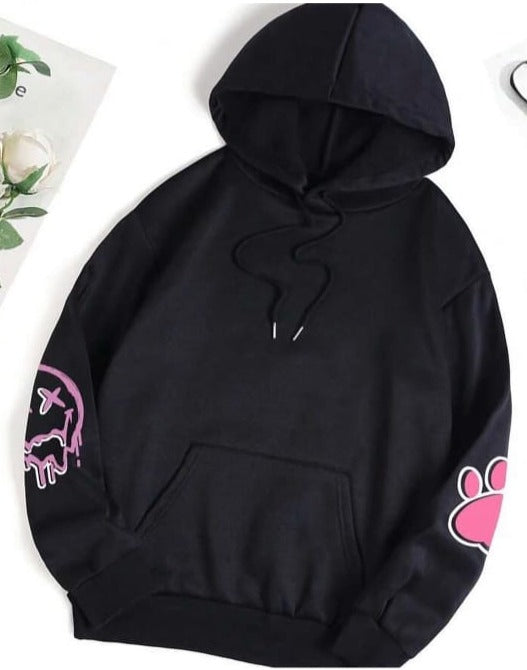 Stylish Printed Black Pullover Hoodie - High-Quality, Warmth, and Comfort